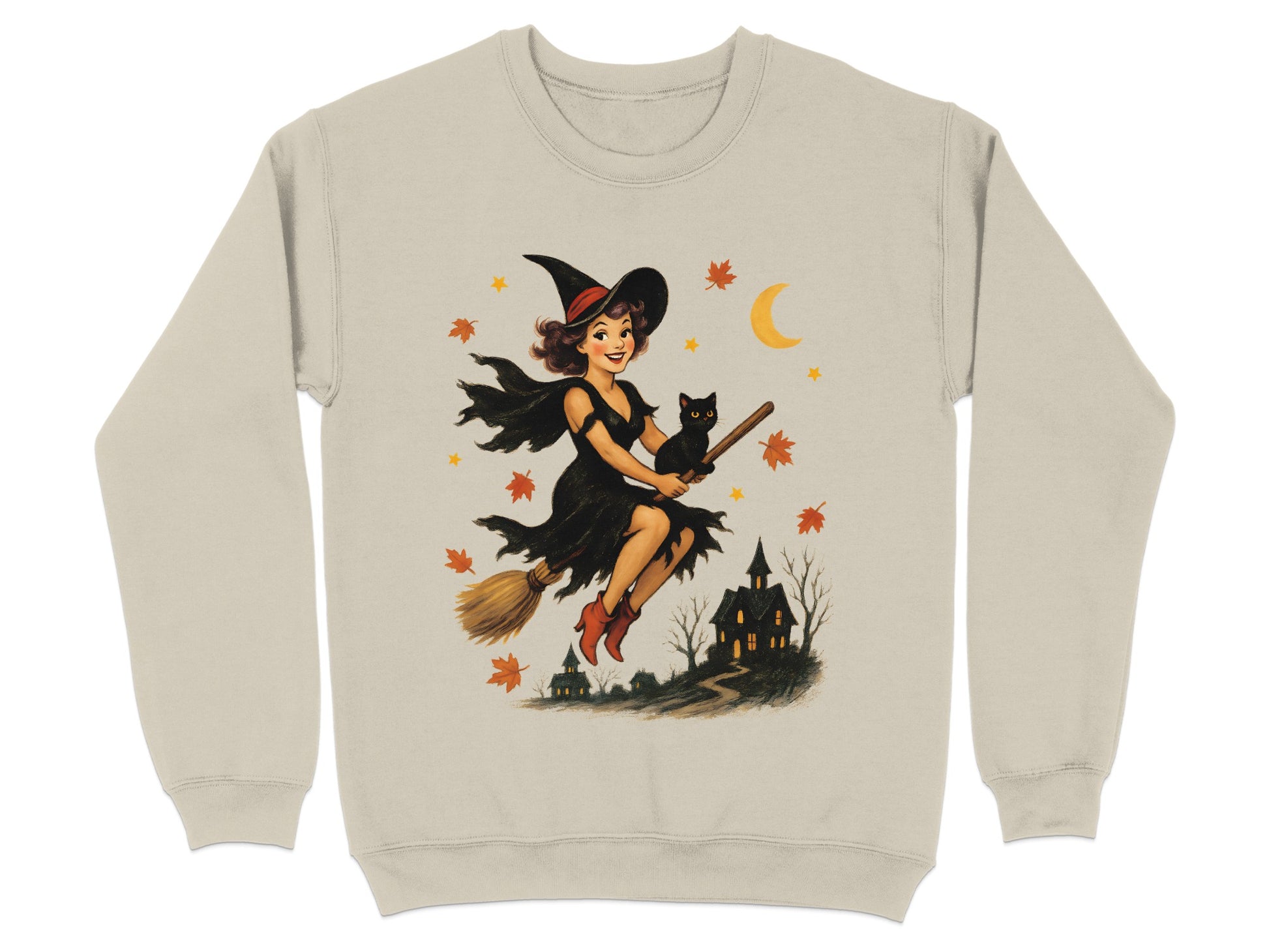 Vintage Halloween Witch Broom Cat Moon Sweatshirt product type