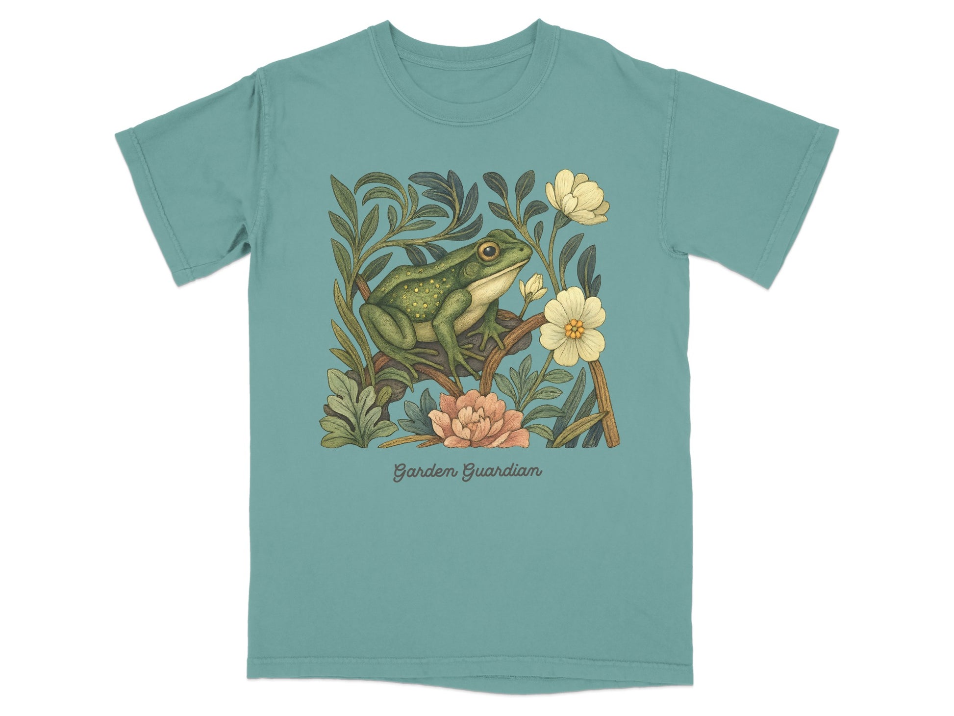 Garden Guardian Frog Floral Illustration T-Shirt product