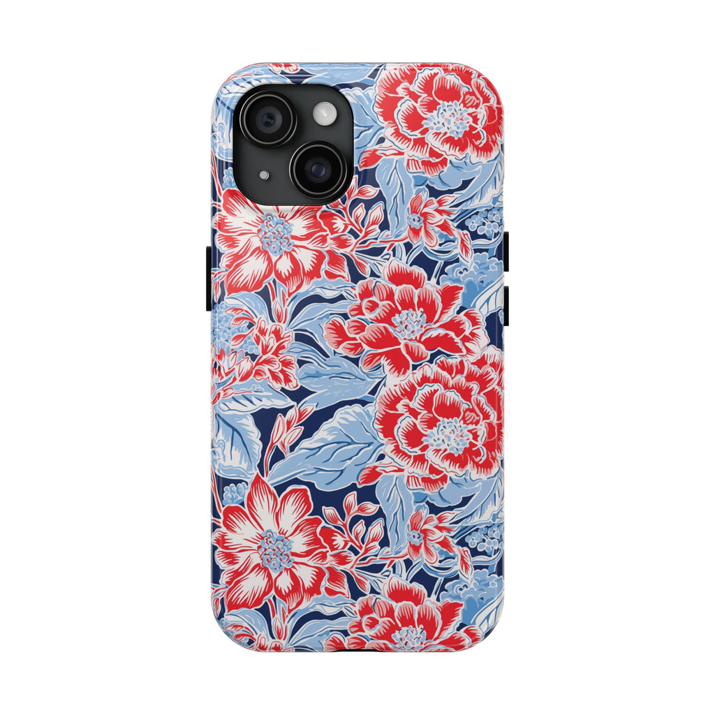 Preppy Red and Blue Floral Phone Case