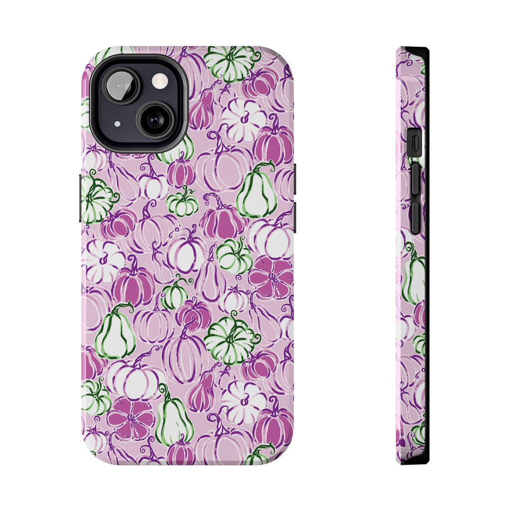 Fall Pumpkin Party Phone Case Pink Mauve Purple Green Gourds Autumn
