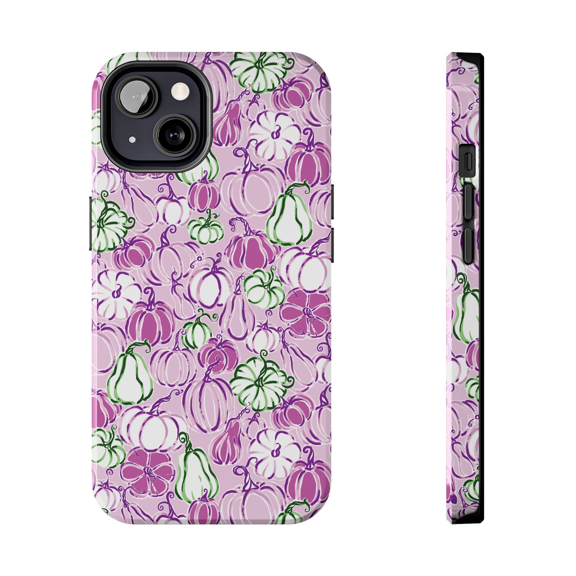 Fall Pumpkin Party Phone Case Pink Mauve Purple Green Gourds Autumn