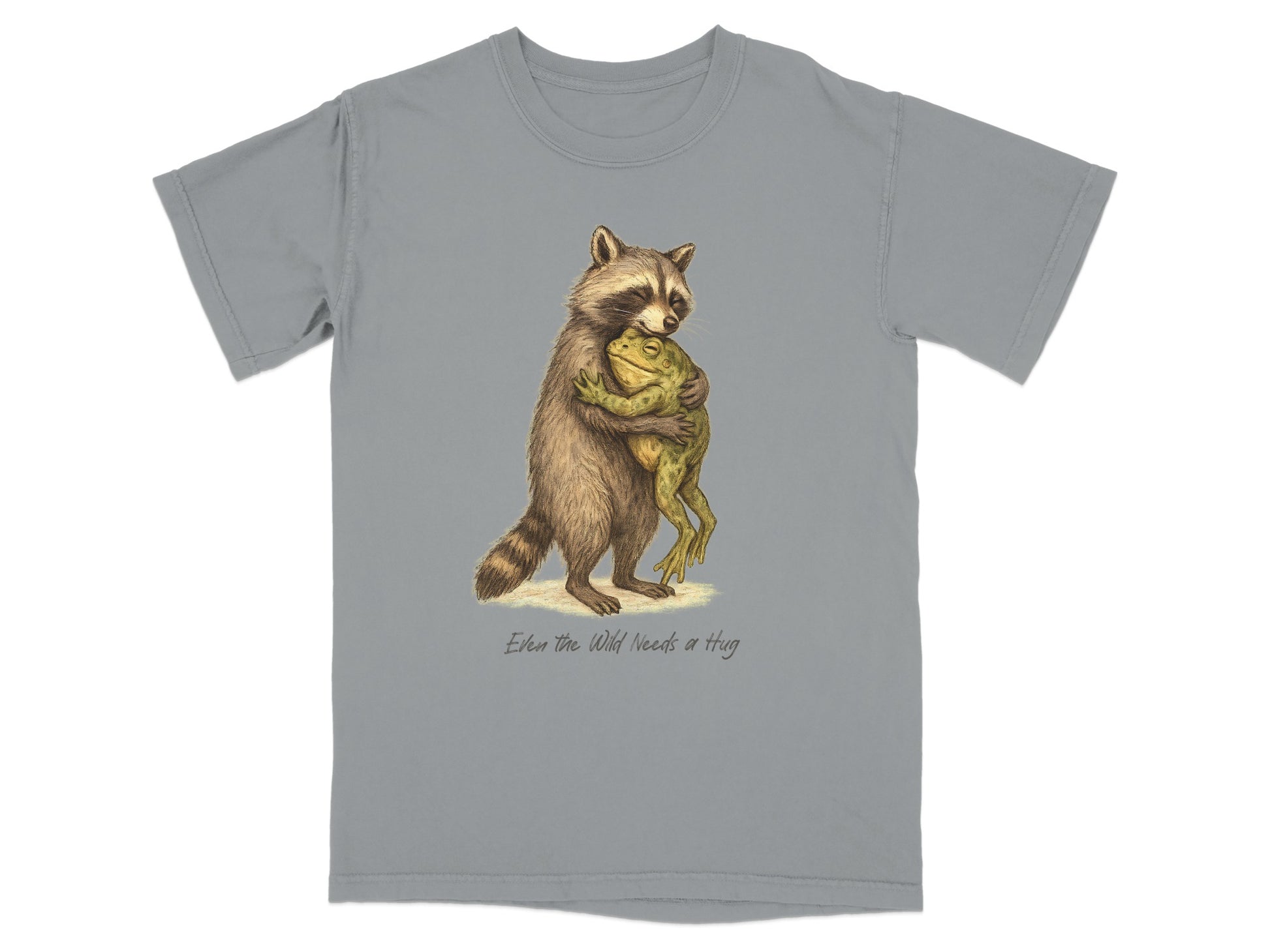Raccoon Hugging Frog Design T-shirt Artistic Product
