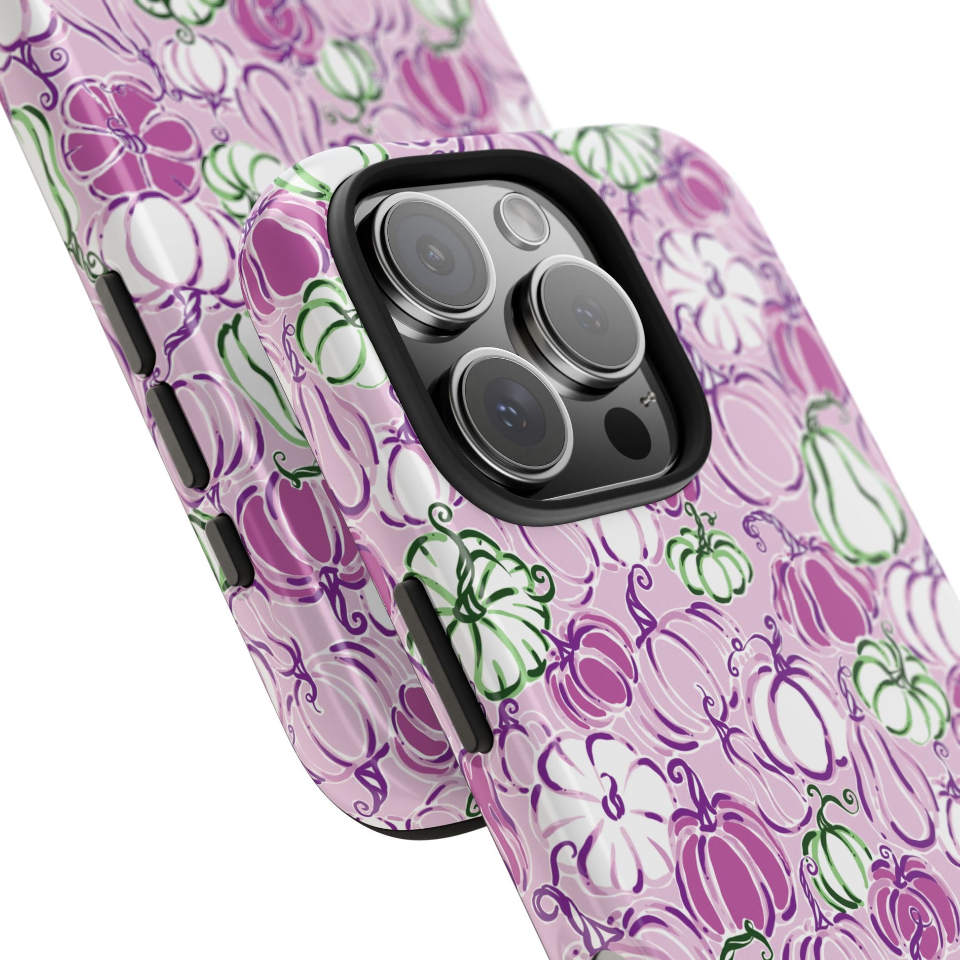 Fall Pumpkin Party Phone Case Pink Mauve Purple Green Gourds Autumn