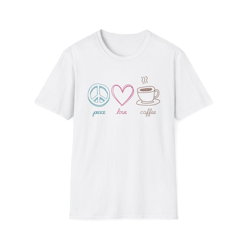 Coffee T-Shirt, Peace Love Coffee Graphic, Unisex Coffee Tee, XS-5X