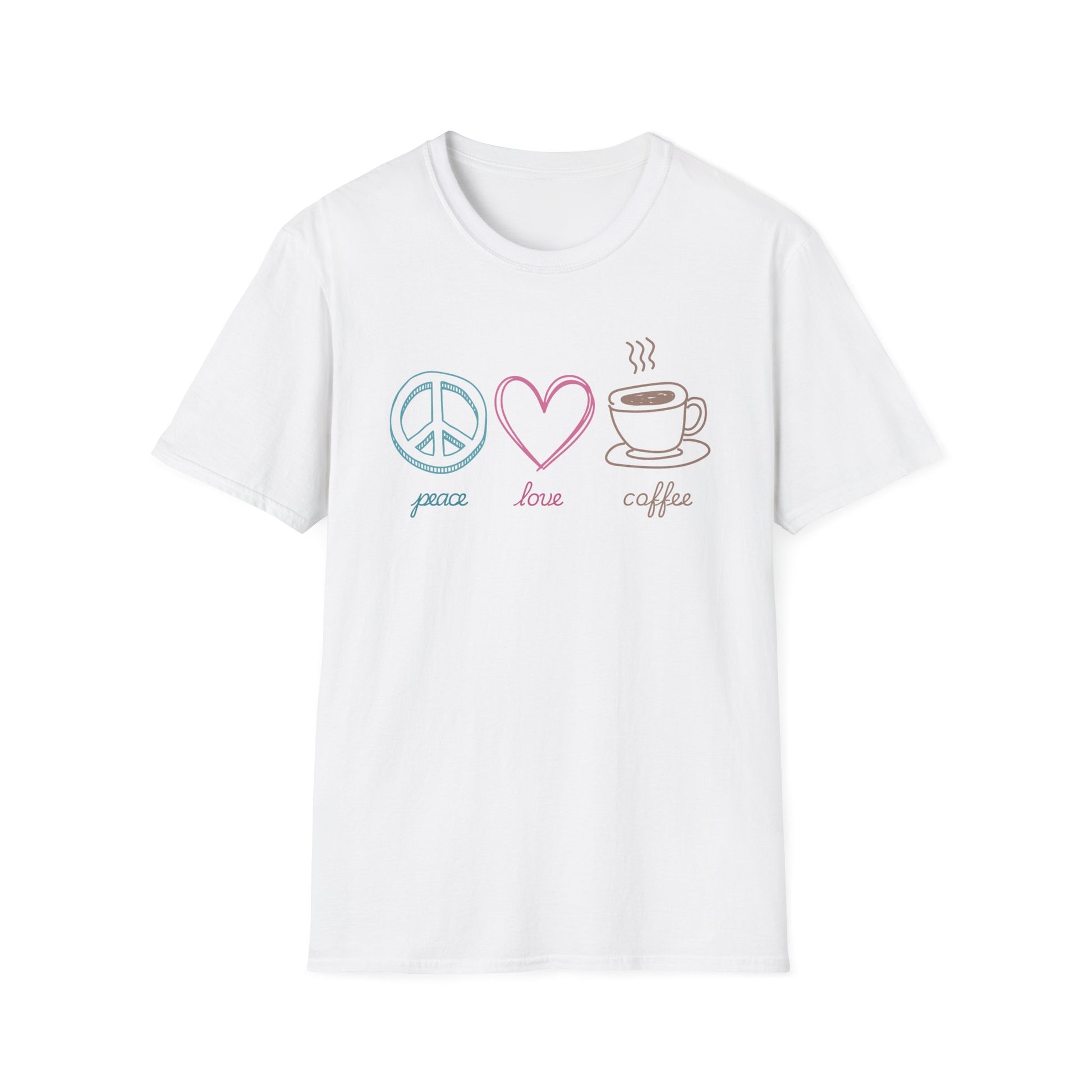 Coffee T-Shirt, Peace Love Coffee Graphic, Unisex Coffee Tee, XS-5X