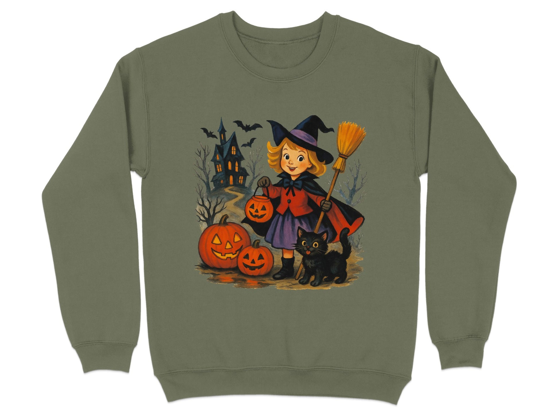 Cute Halloween Witch with Black Cat Sweatshirt product