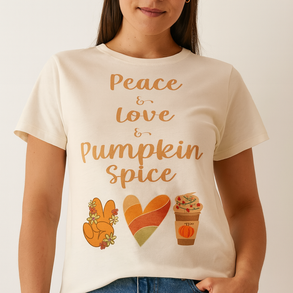Peace & Love Pumpkin Spice Autumn Coffee Lover Fall Holiday T-Shirt
