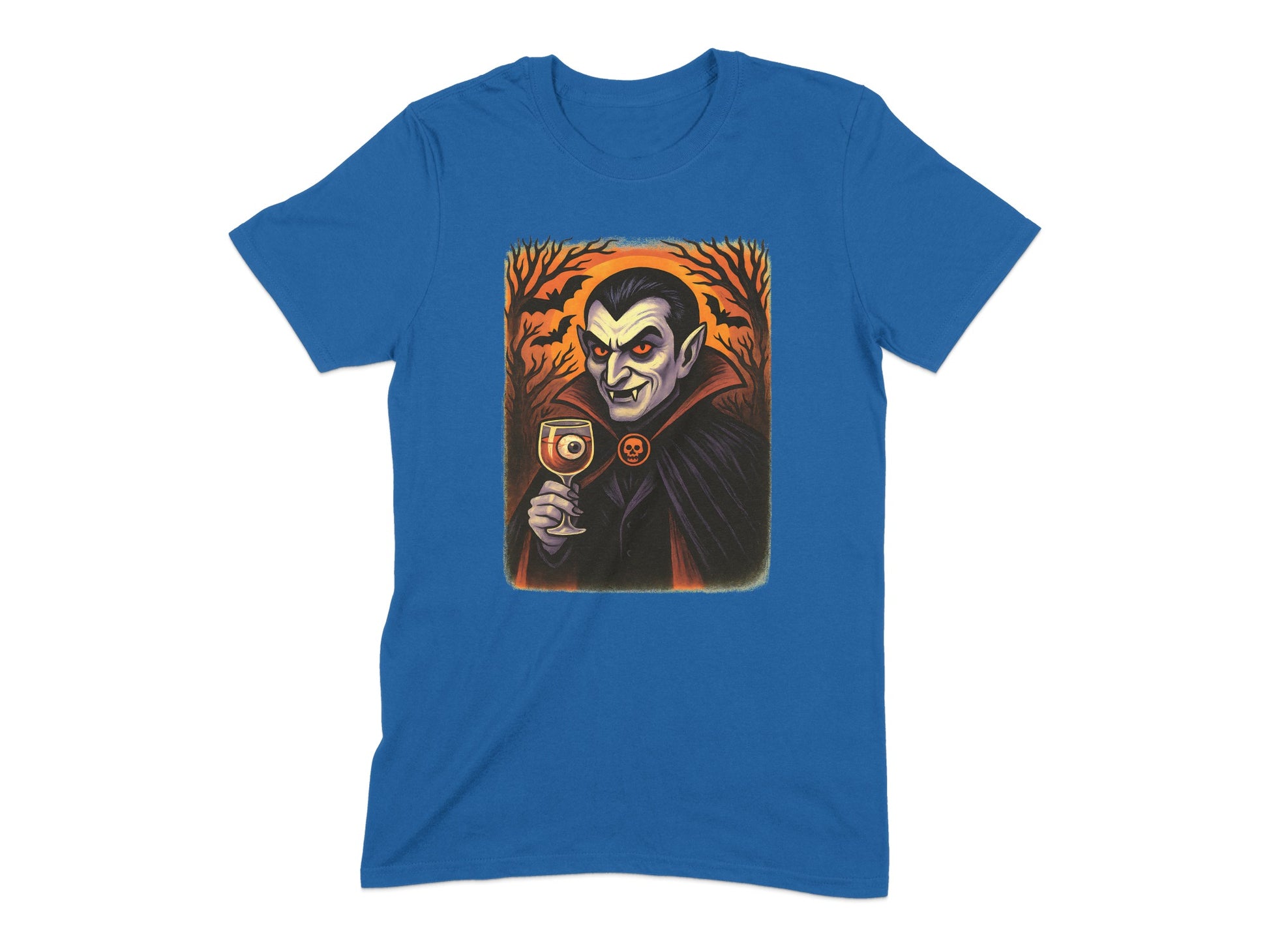 Vampire with Wine and Pumpkin Print T-Shirt product