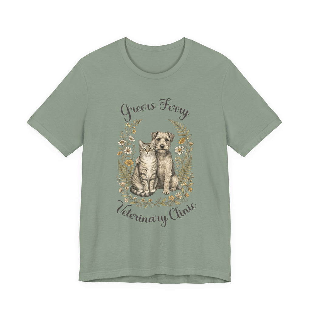 "Greers Ferry Veterinary Clinic" Cat & Dog Floral T-Shirt 1