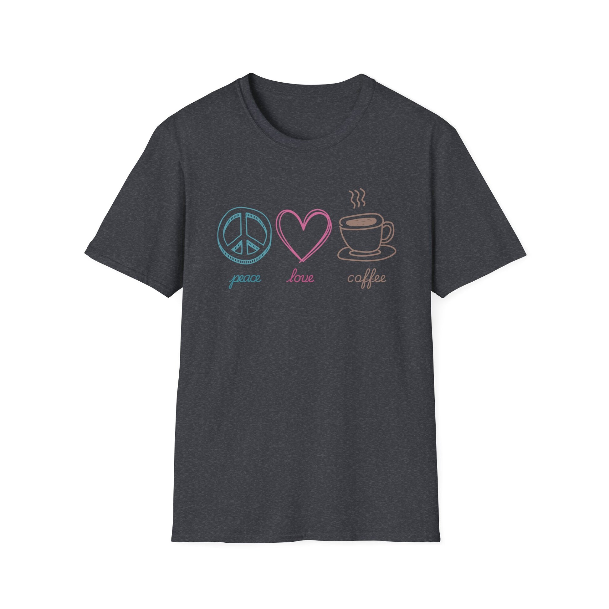 Coffee T-Shirt, Peace Love Coffee Graphic, Unisex Coffee Tee, XS-5X