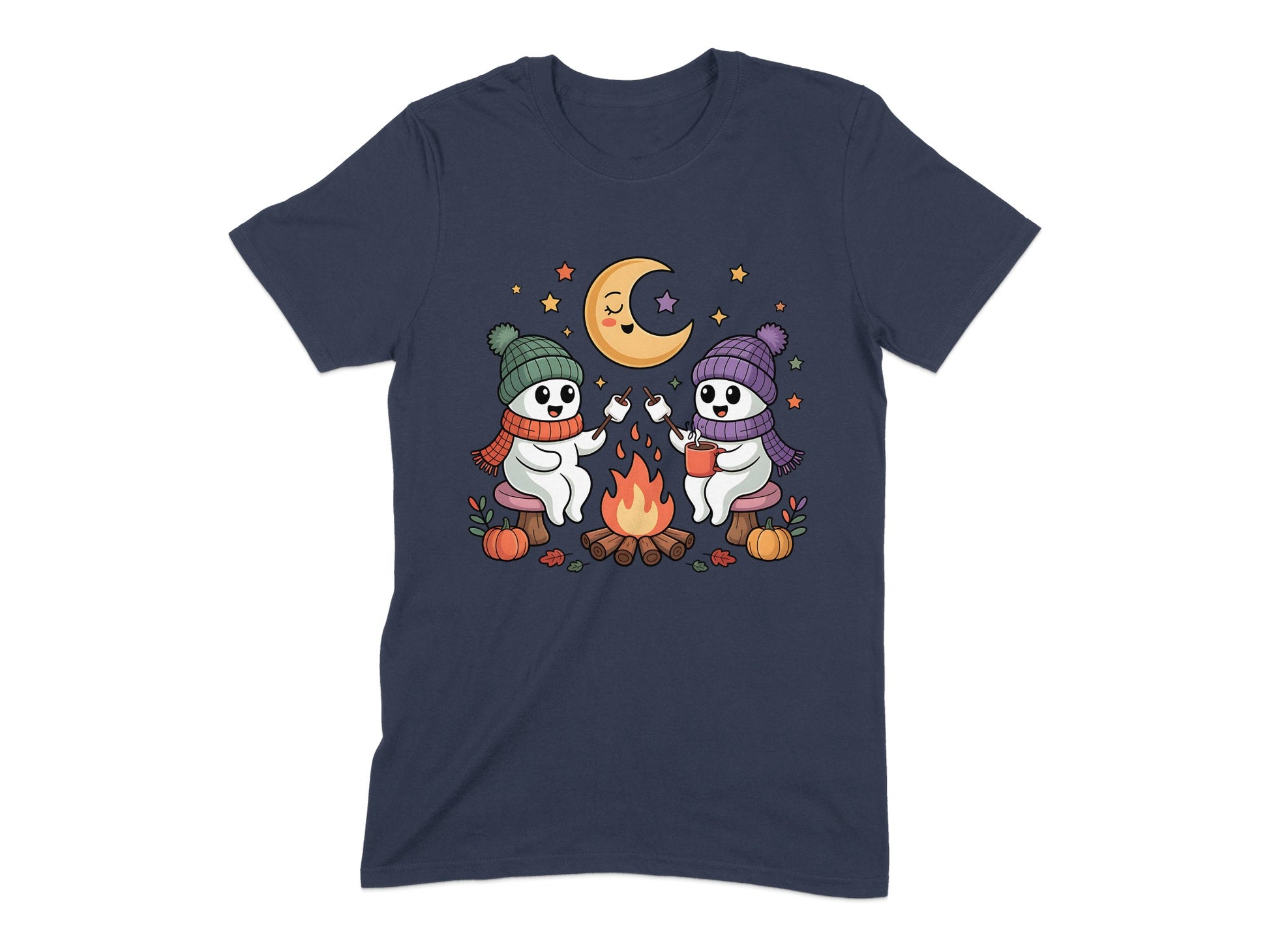 Cozy Ghosts and Campfire Scene Graphic Shirt product
