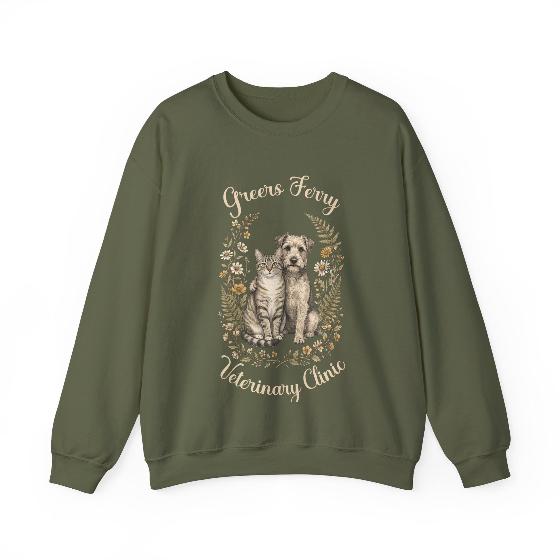 "Greers Ferry Veterinary Clinic" Cat & Dog Floral Sweatshirt 1