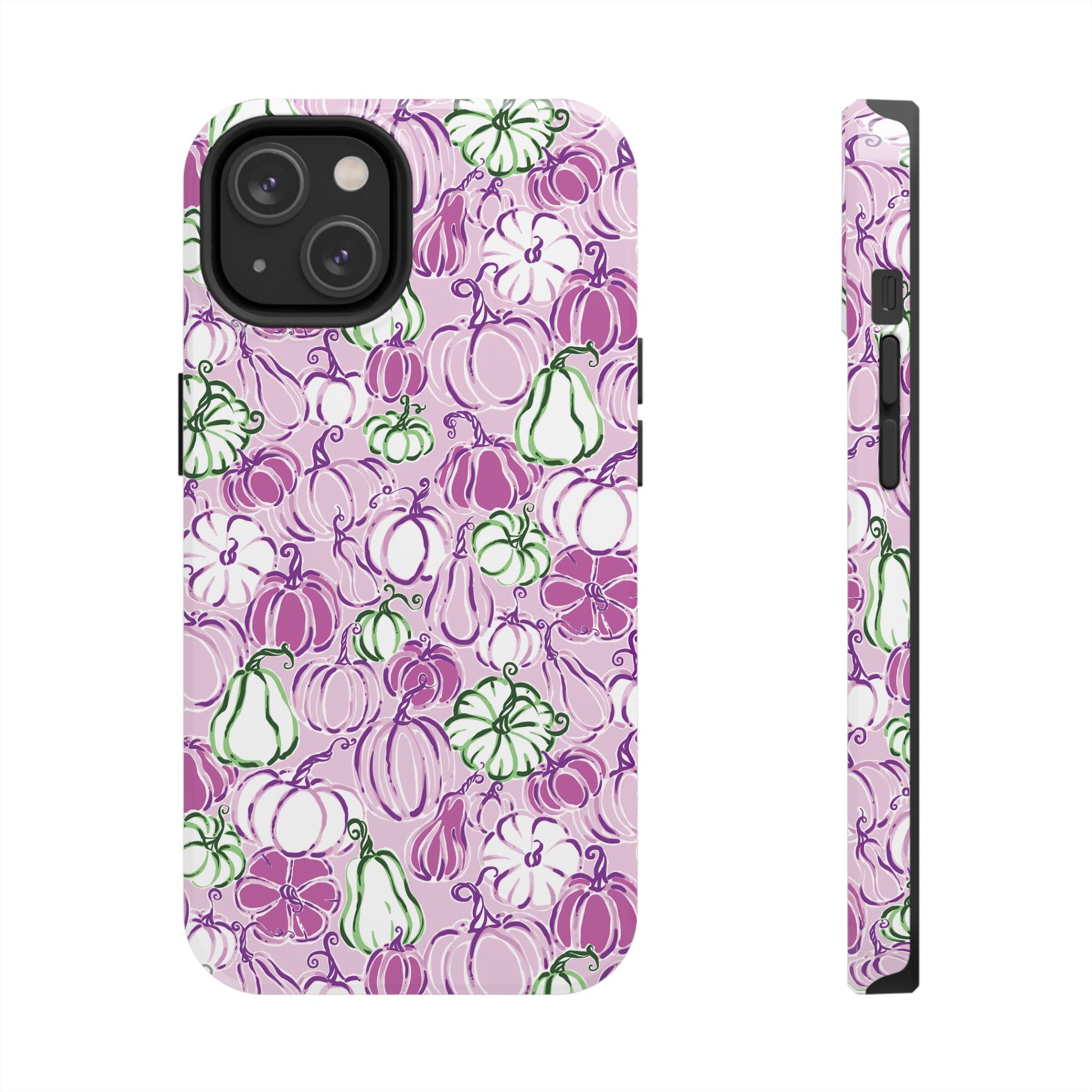 Fall Pumpkin Party Phone Case Pink Mauve Purple Green Gourds Autumn