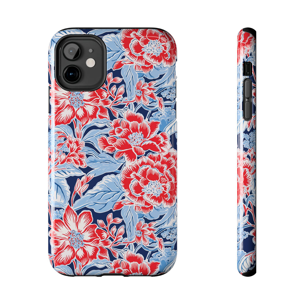 Preppy Red and Blue Floral Phone Case