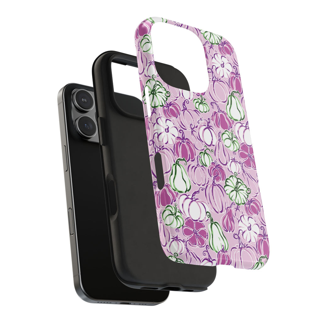 Fall Pumpkin Party Phone Case Pink Mauve Purple Green Gourds Autumn