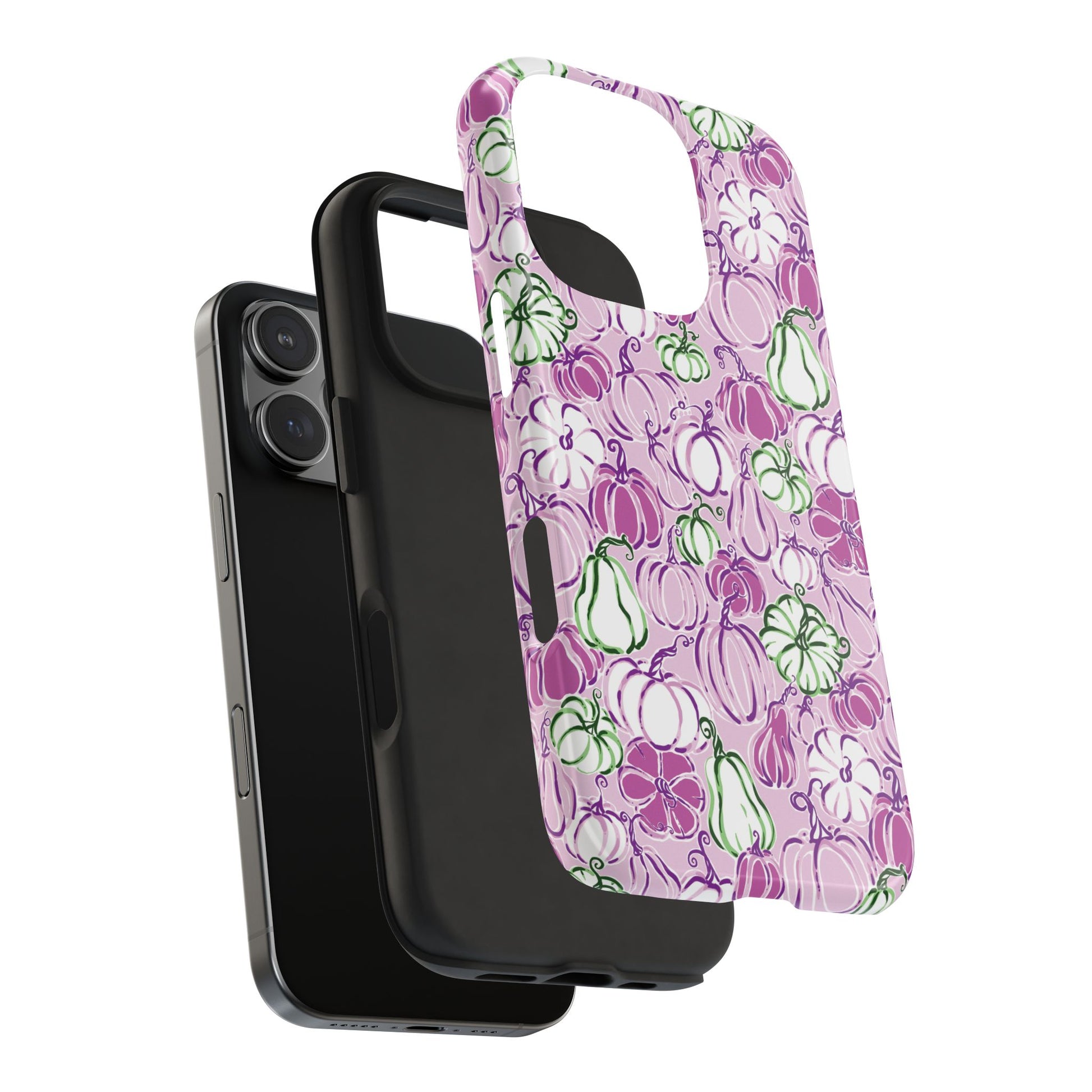 Fall Pumpkin Party Phone Case Pink Mauve Purple Green Gourds Autumn