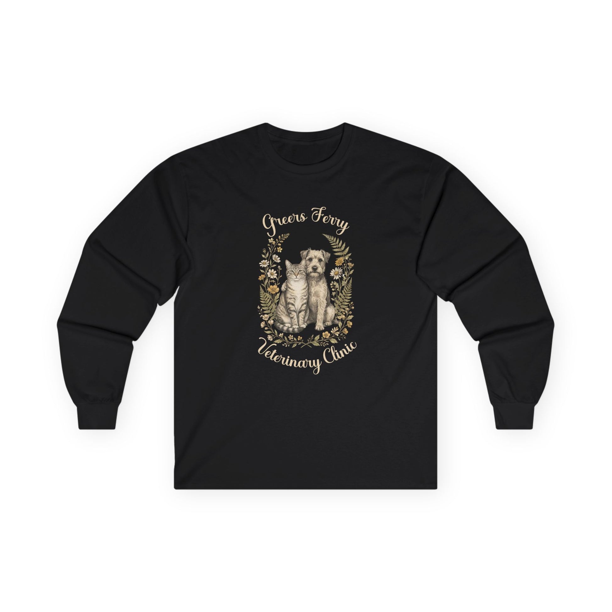 "Greers Ferry Veterinary Clinic" Cat & Dog Floral Long Sleeve T-Shirt 1