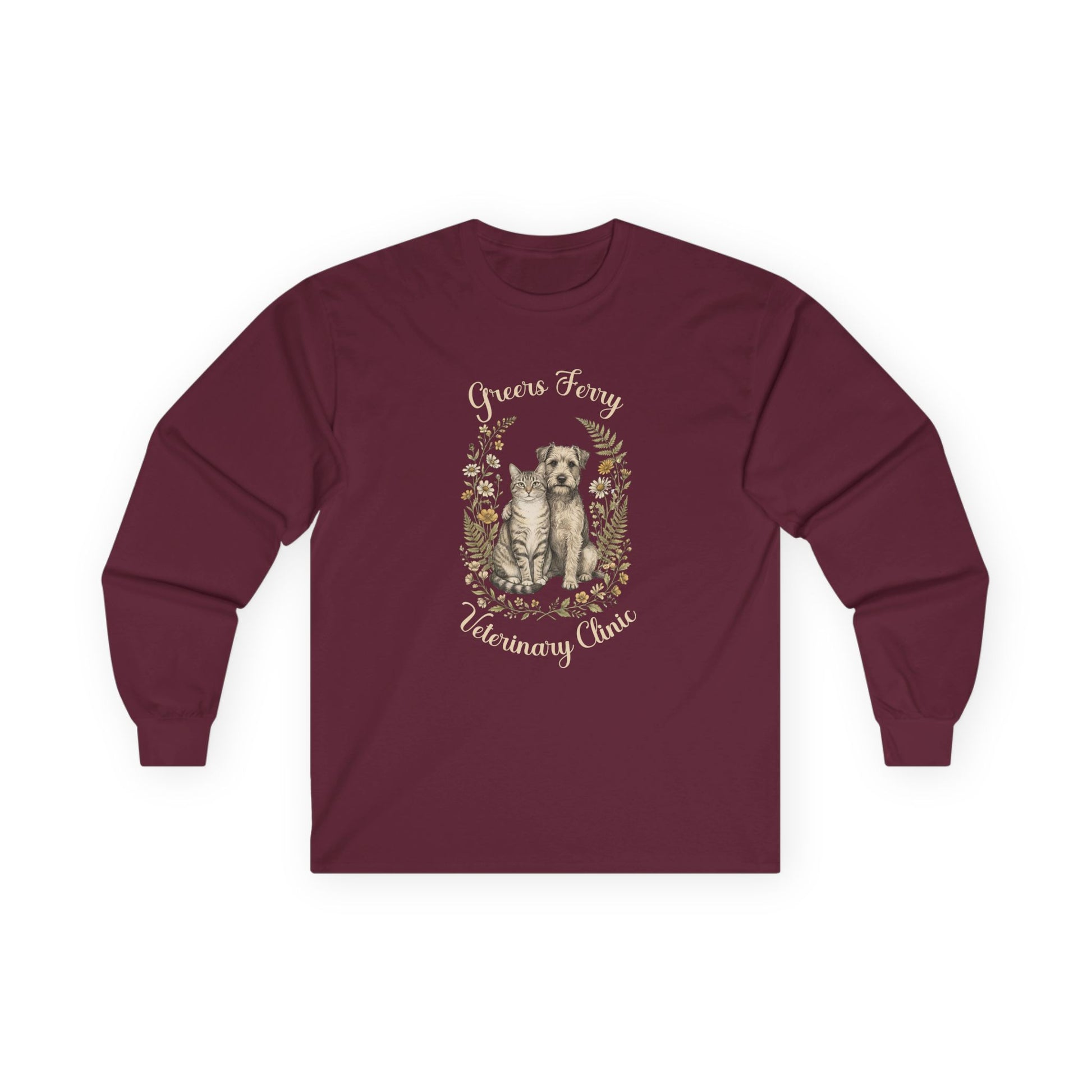 "Greers Ferry Veterinary Clinic" Cat & Dog Floral Long Sleeve T-Shirt 1