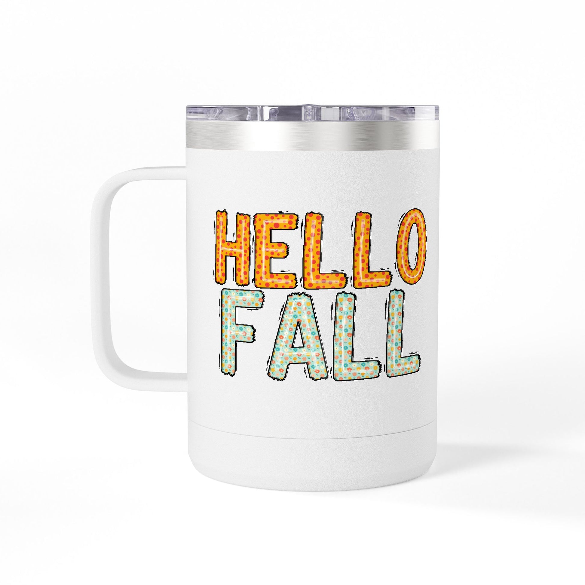 Autumn-Themed Coffee 15 oz. Mug Tumbler - Hello Fall, for Coffee Tea or Alcoholic Beverage Lovers, Fall Holiday Decor, Pumpkin Spice Enthusiasts