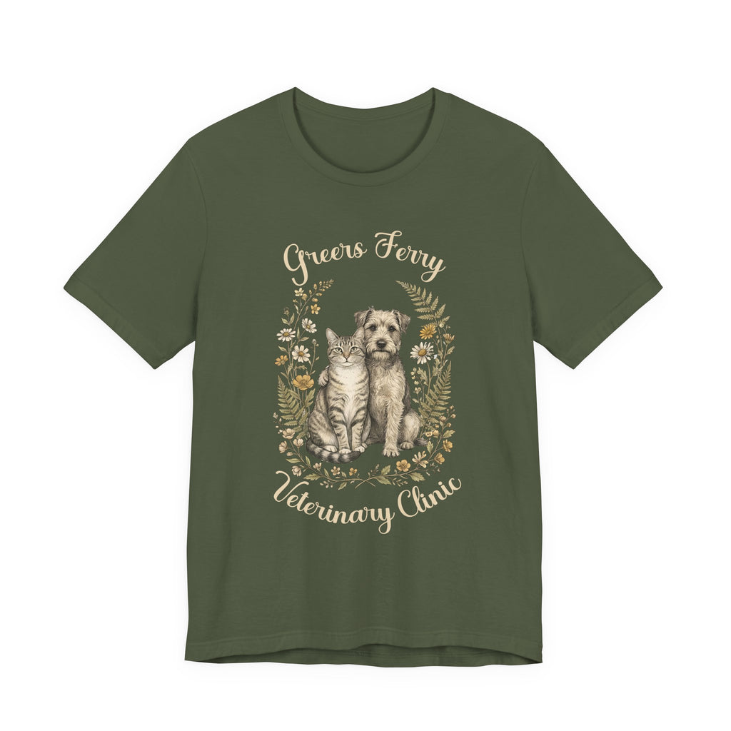 "Greers Ferry Veterinary Clinic" Cat & Dog Floral T-Shirt 1