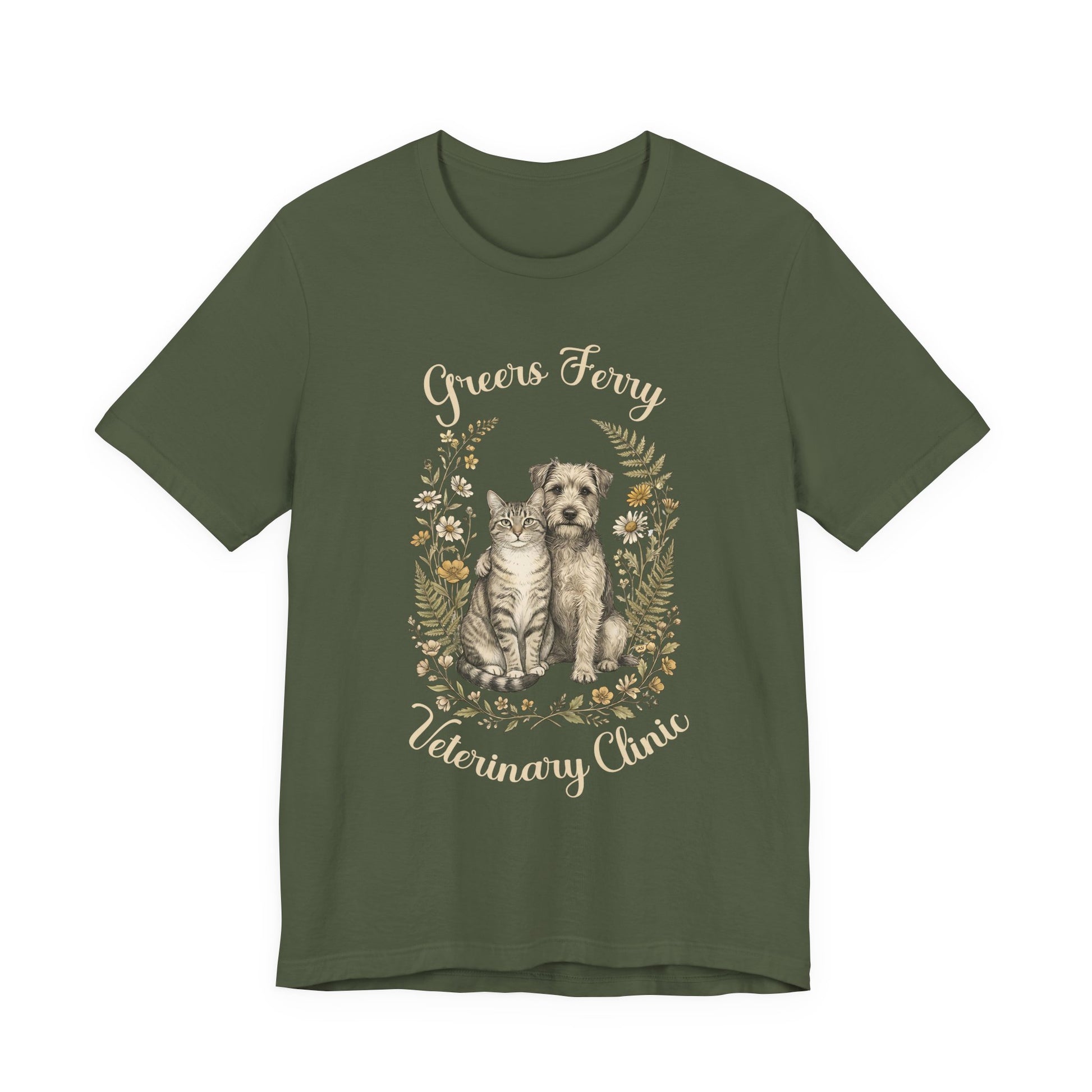 "Greers Ferry Veterinary Clinic" Cat & Dog Floral T-Shirt 1