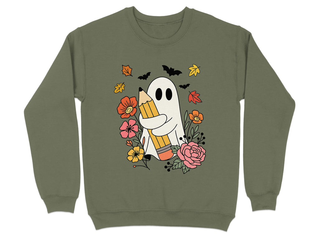 Cute Ghost Floral Design on Army Green Sweatshirt Product