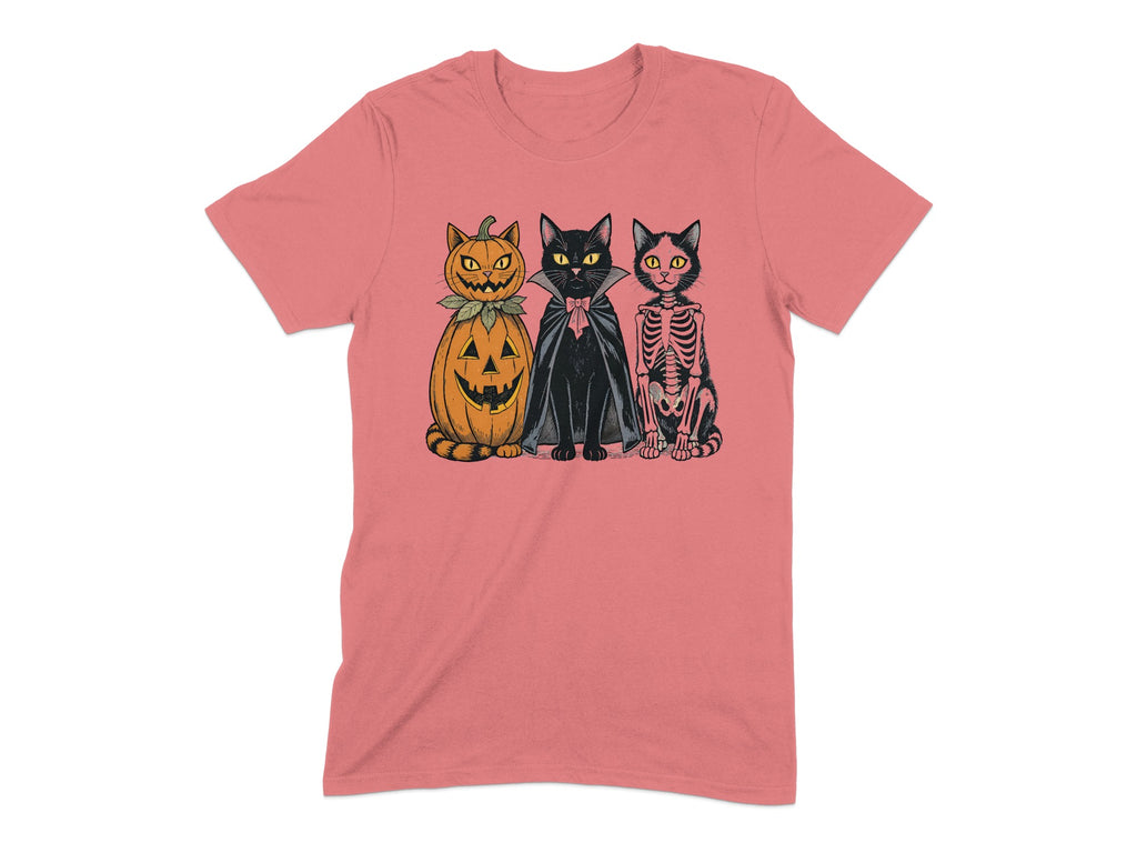 Halloween Pumpkin Cat Skeleton Design Tee Shirt product
