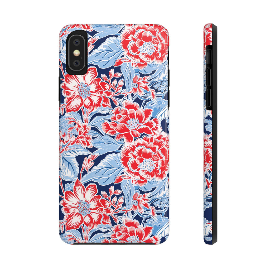 Preppy Red and Blue Floral Phone Case