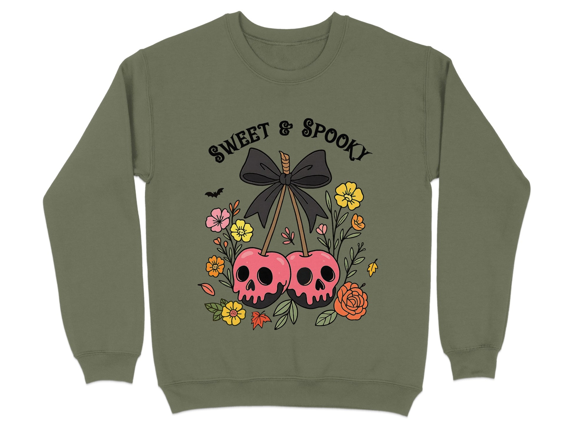Sweet and Spooky Skull and Flower Graphics Sweatshirt