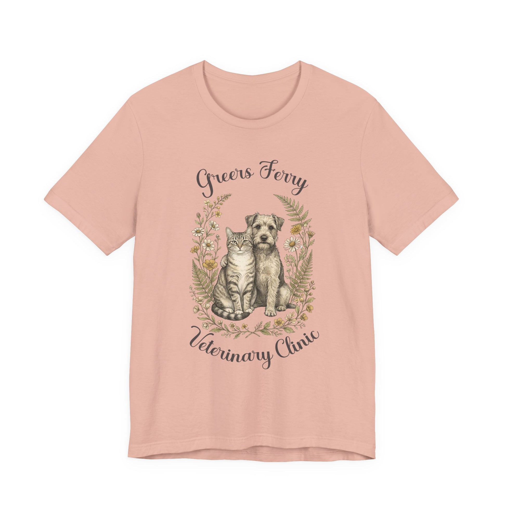 "Greers Ferry Veterinary Clinic" Cat & Dog Floral T-Shirt 1