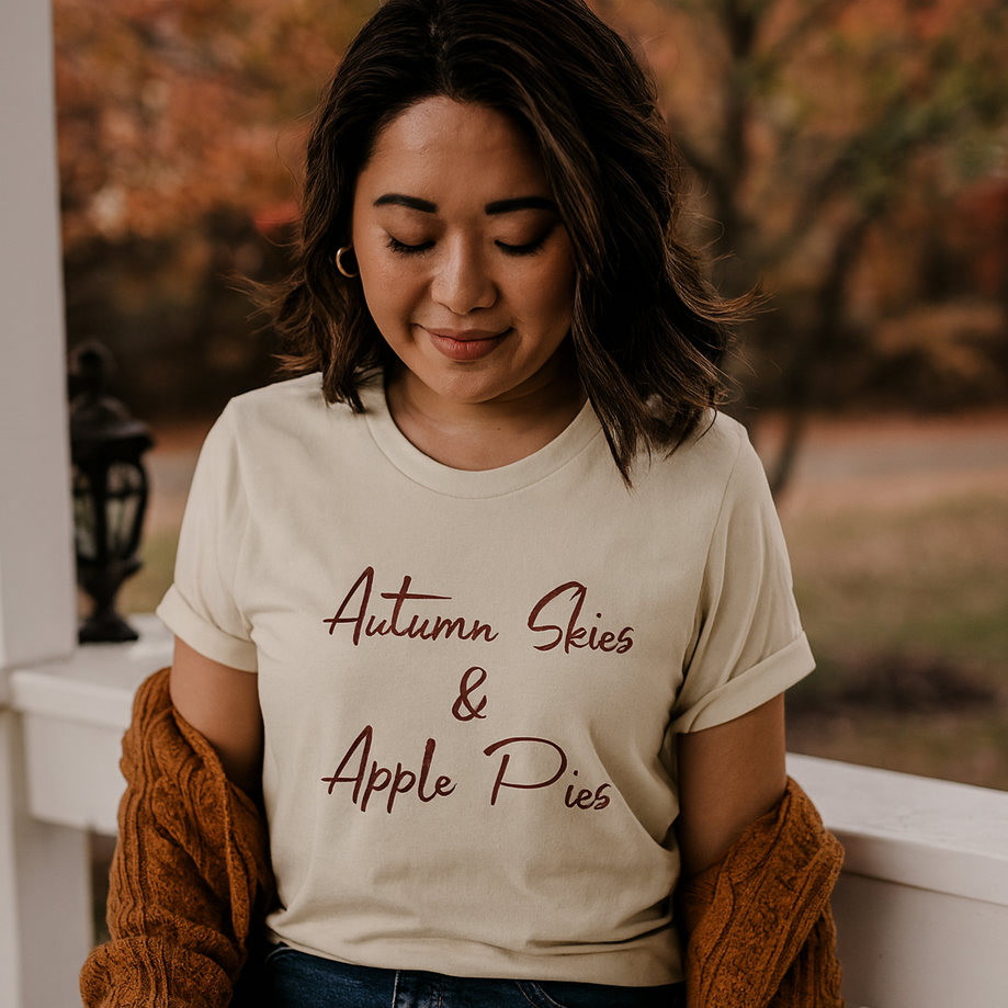 Autumn Skies and Apple Pies Themed Fall Holiday T-Shirt