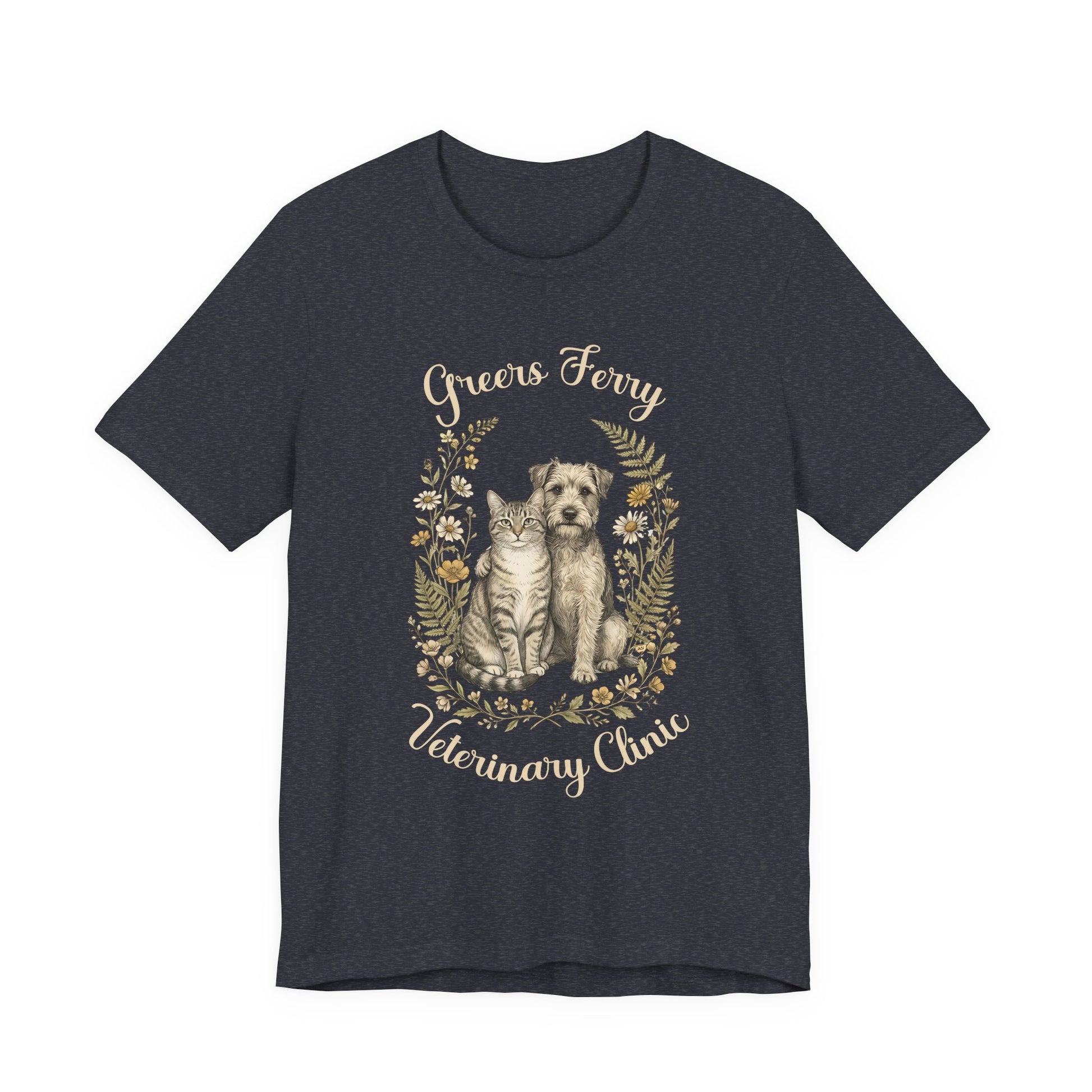 "Greers Ferry Veterinary Clinic" Cat & Dog Floral T-Shirt 1