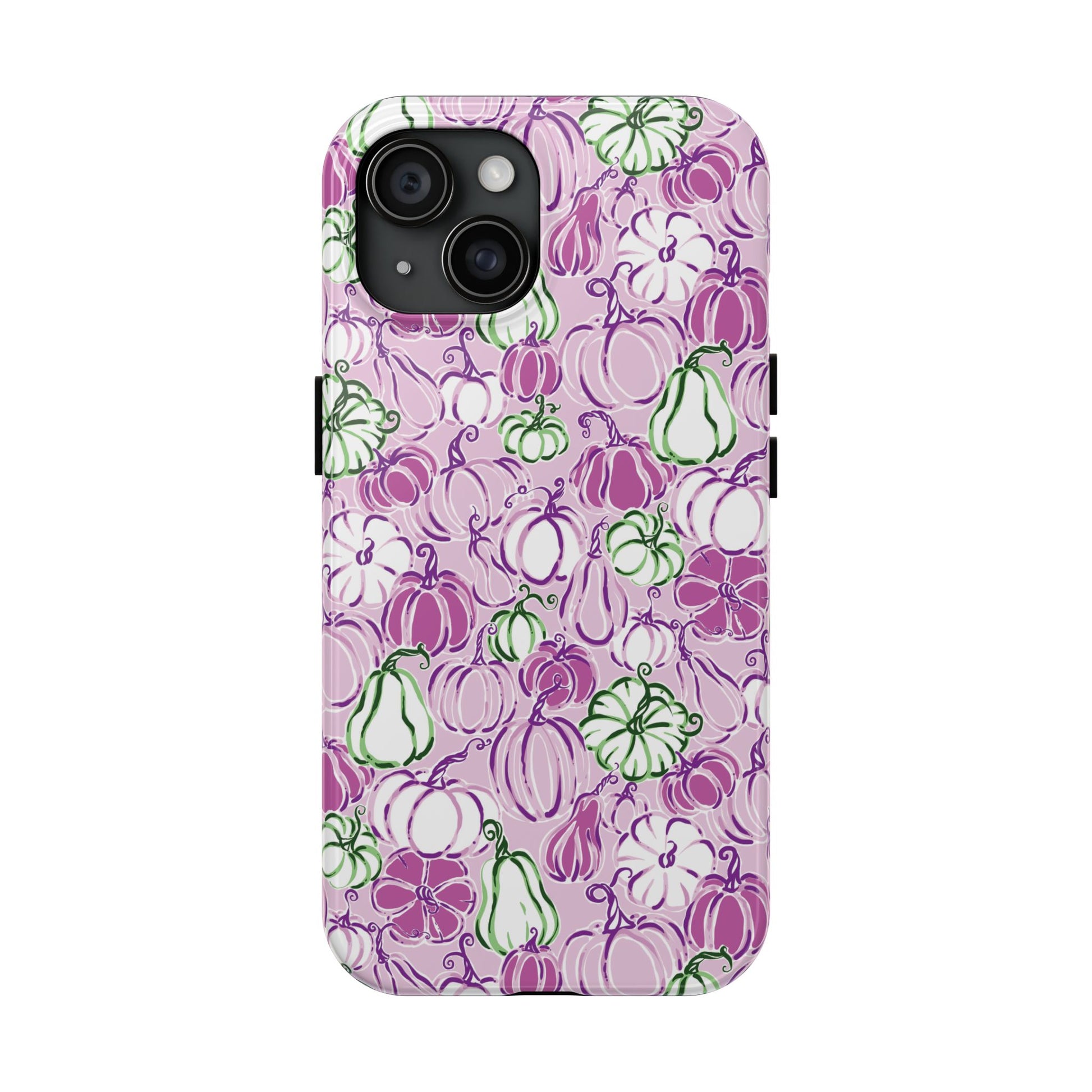 Fall Pumpkin Party Phone Case Pink Mauve Purple Green Gourds Autumn