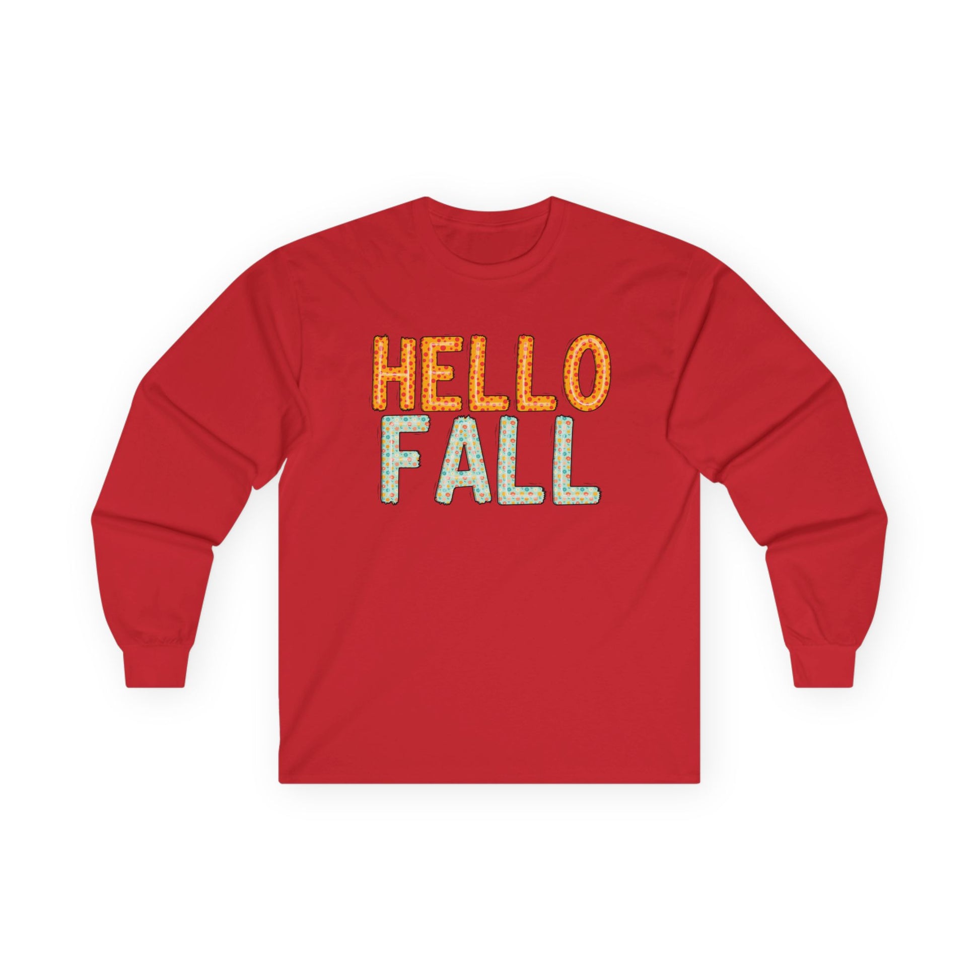 Hello Fall Long Sleeve Tee, Autumn T-Shirt, Seasonal Style Top, Thanksgiving Apparel, Cozy Fall Gift