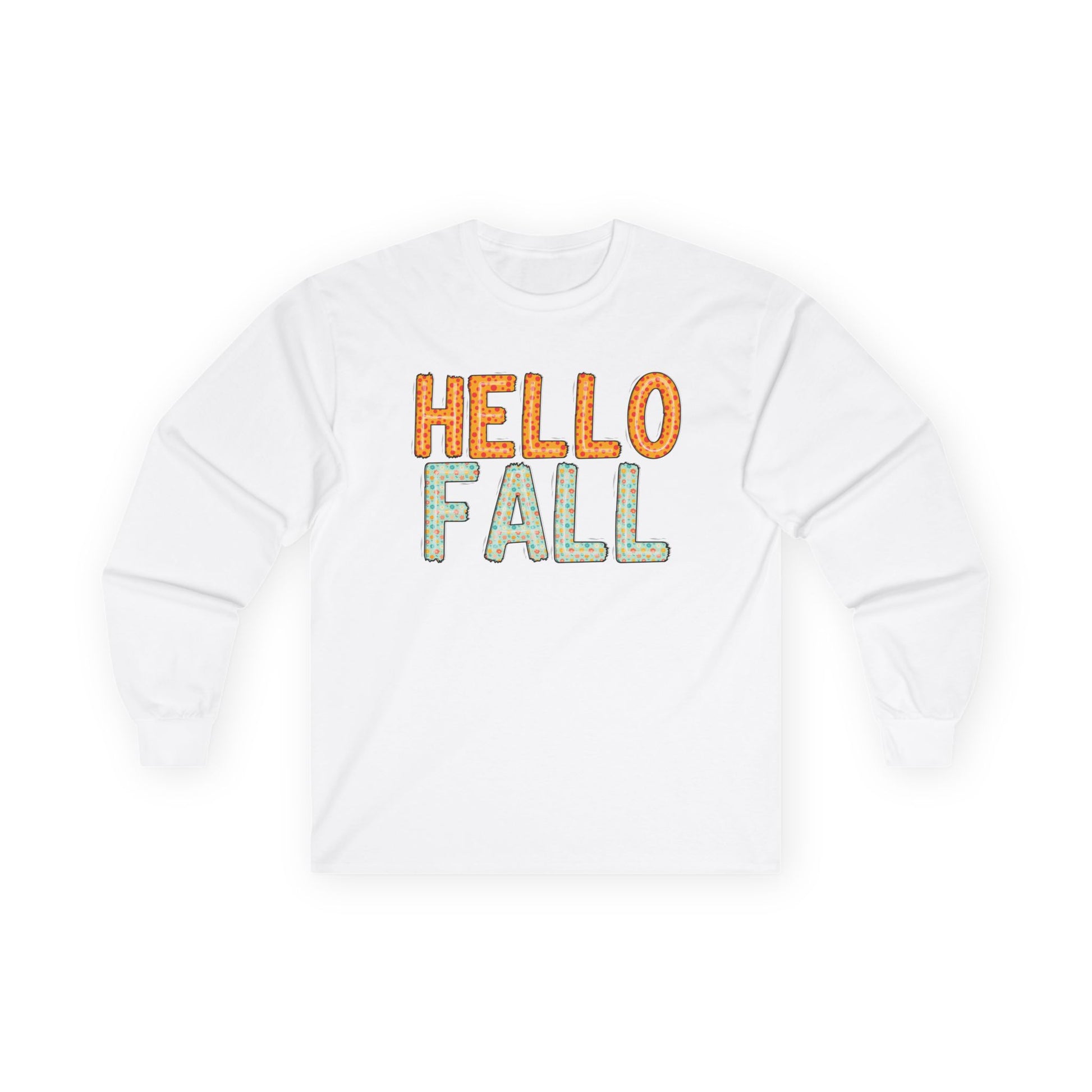 Hello Fall Long Sleeve Tee, Autumn T-Shirt, Seasonal Style Top, Thanksgiving Apparel, Cozy Fall Gift