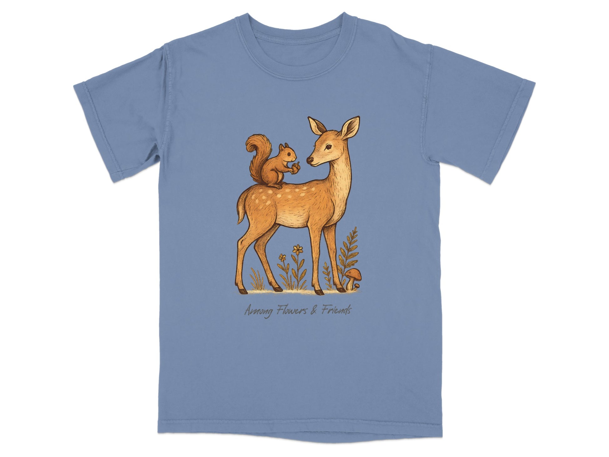 Among Flowers and Friends Deer and Squirrel T-Shirt