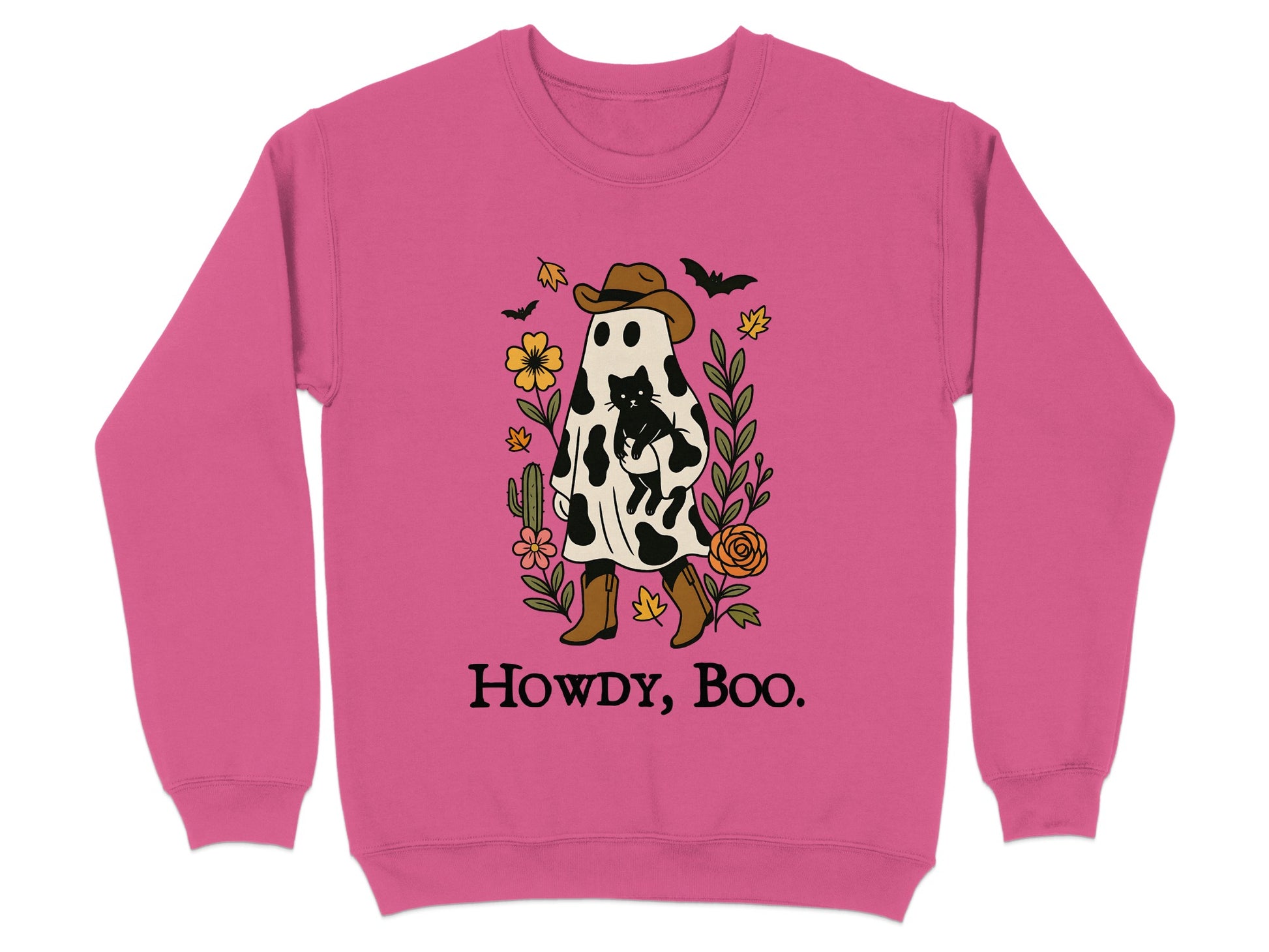 Howdy Boo Ghost Cat Western Theme Pink Sweatshirt product