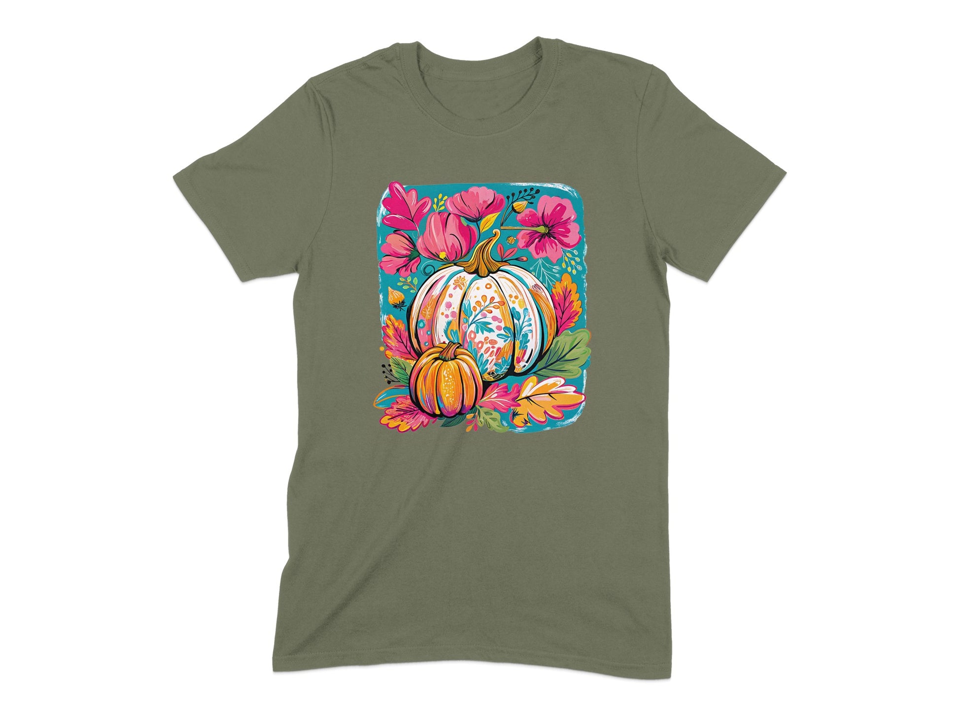 Colorful Pumpkin and Flowers on Leaves Shirt product type