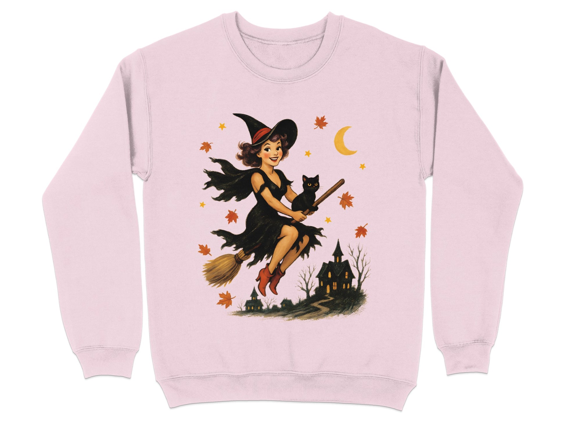 Vintage Halloween Witch and Black Cat Sweatshirt Product