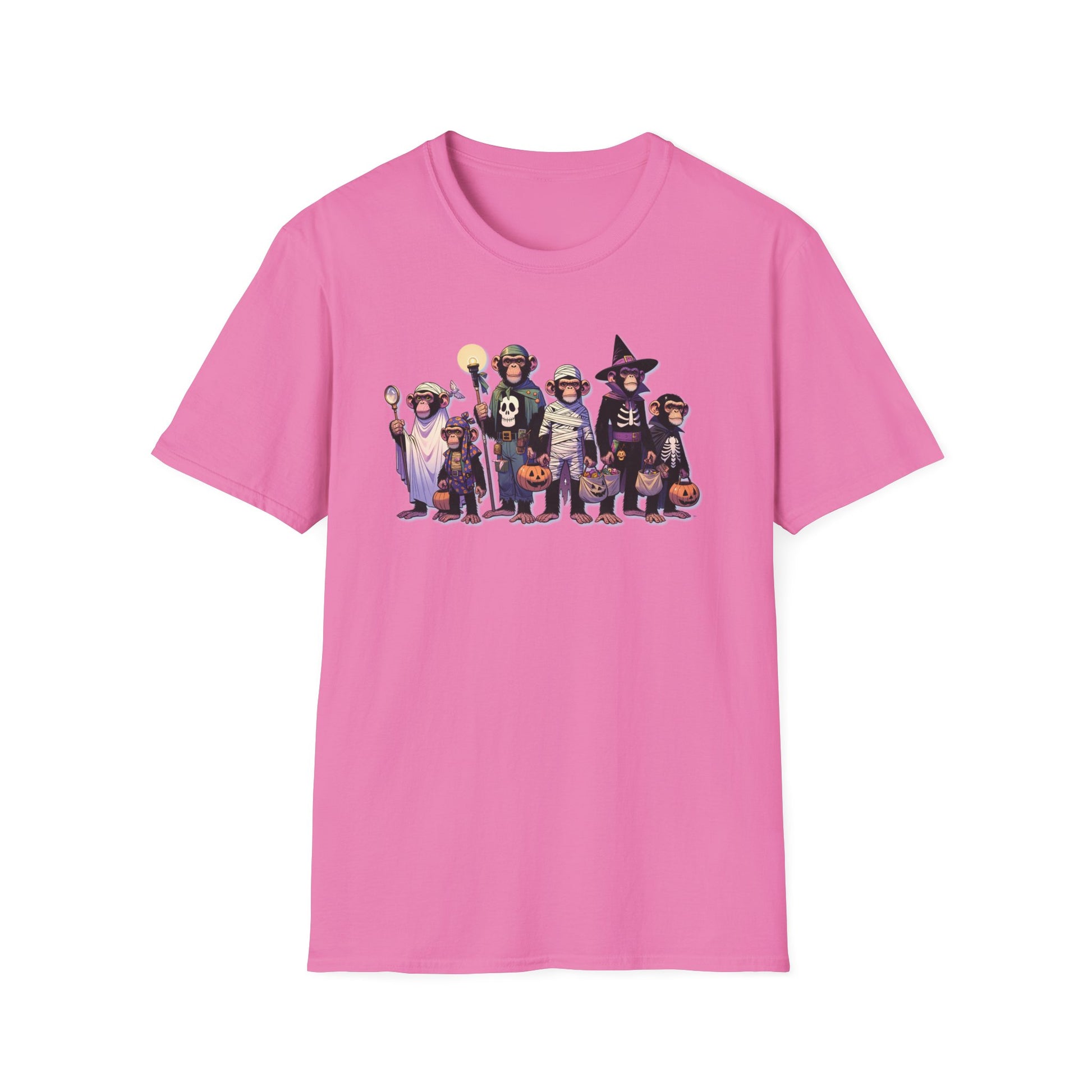 Halloween Chimpanzees Trick or Treating Tee, Funny Monkeys Unisex T-Shirt XS-5XL