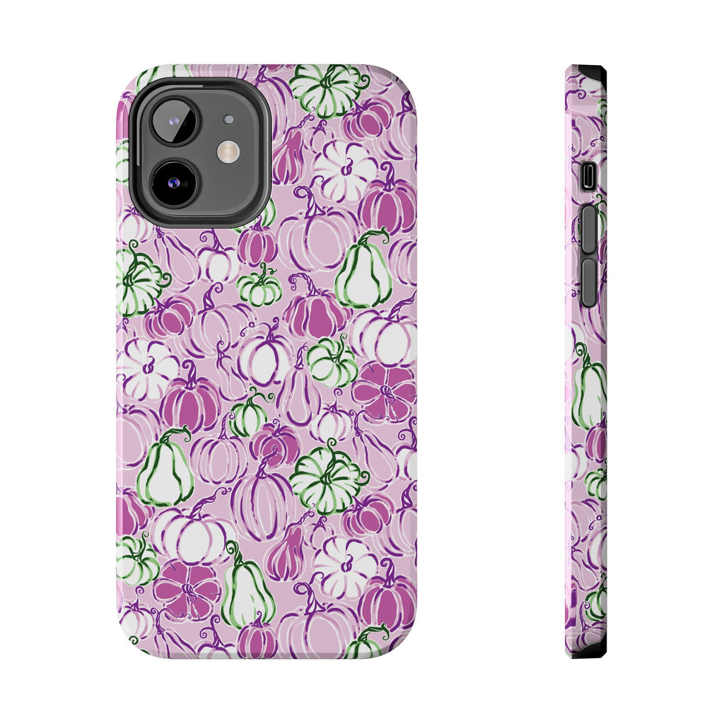 Fall Pumpkin Party Phone Case Pink Mauve Purple Green Gourds Autumn