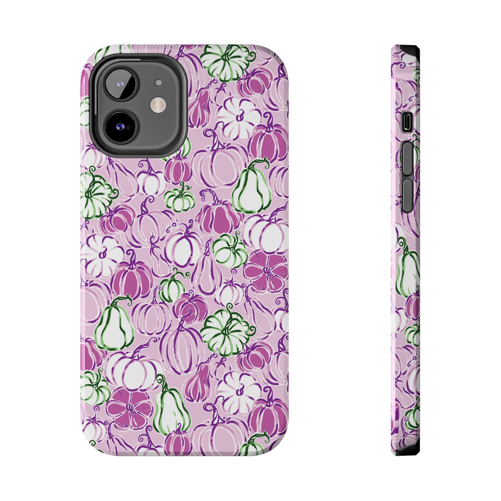 Fall Pumpkin Party Phone Case Pink Mauve Purple Green Gourds Autumn