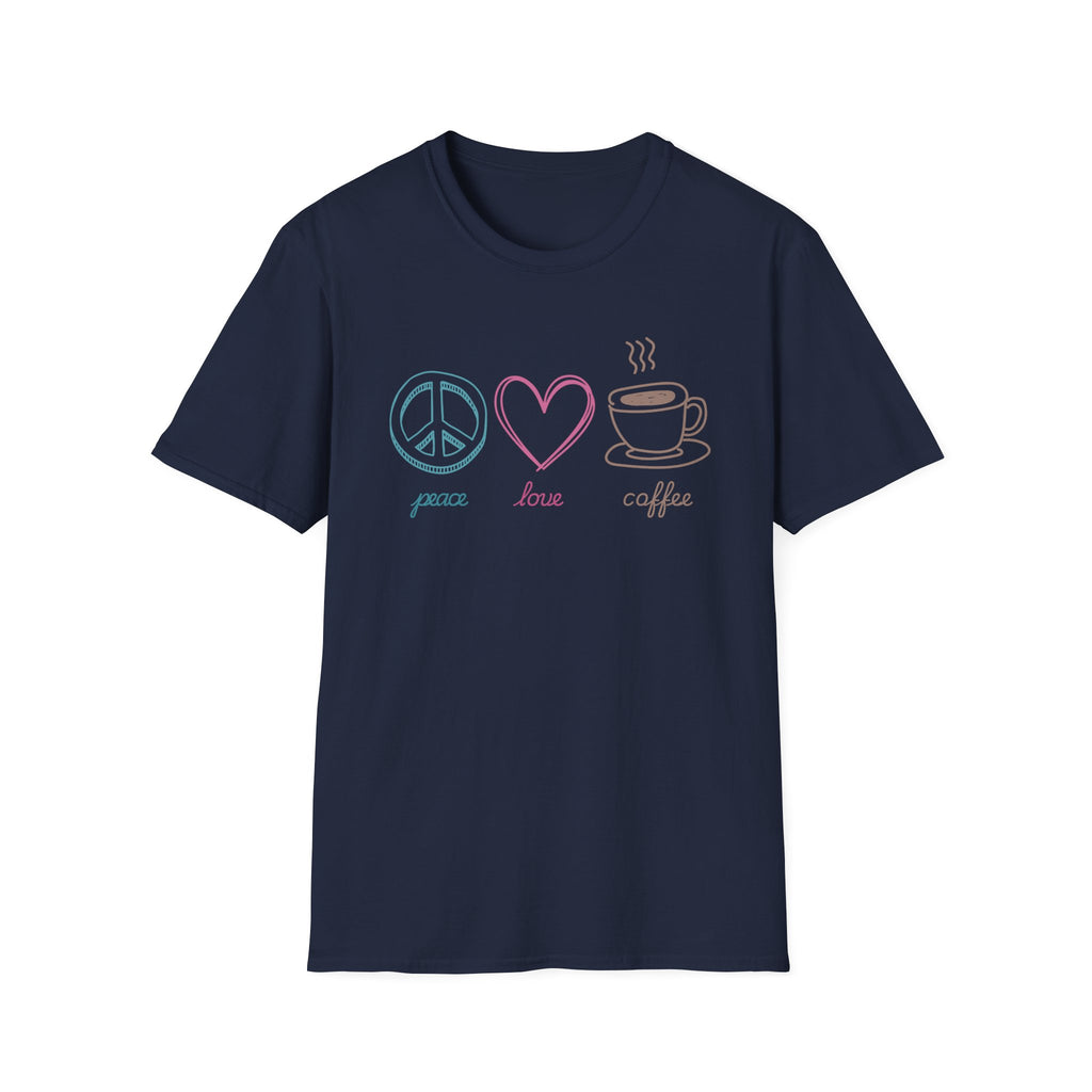 Coffee T-Shirt, Peace Love Coffee Graphic, Unisex Coffee Tee, XS-5X