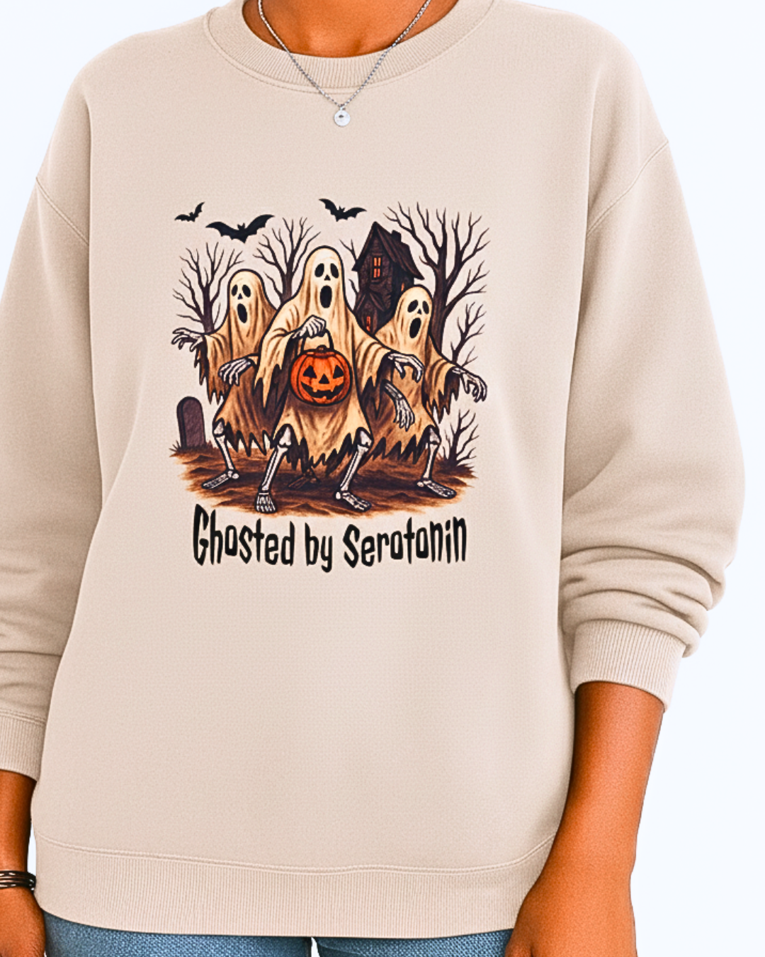 Spooky Ghosted by Serotonin Mental Health Halloween Sweatshirt