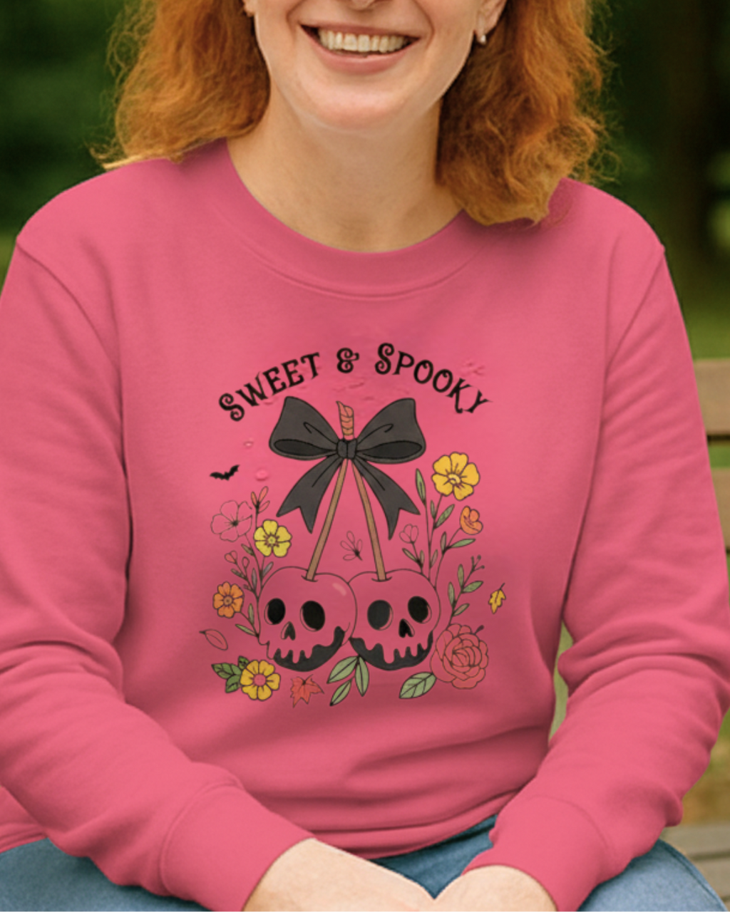 Sweet and Spooky Sketleton Cherry Halloween Sweatshirt