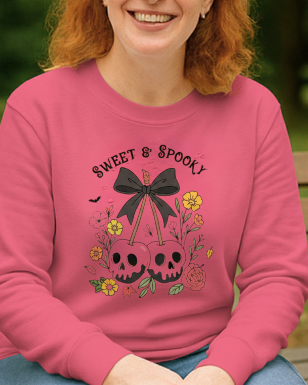 Sweet and Spooky Sketleton Cherry Halloween Sweatshirt