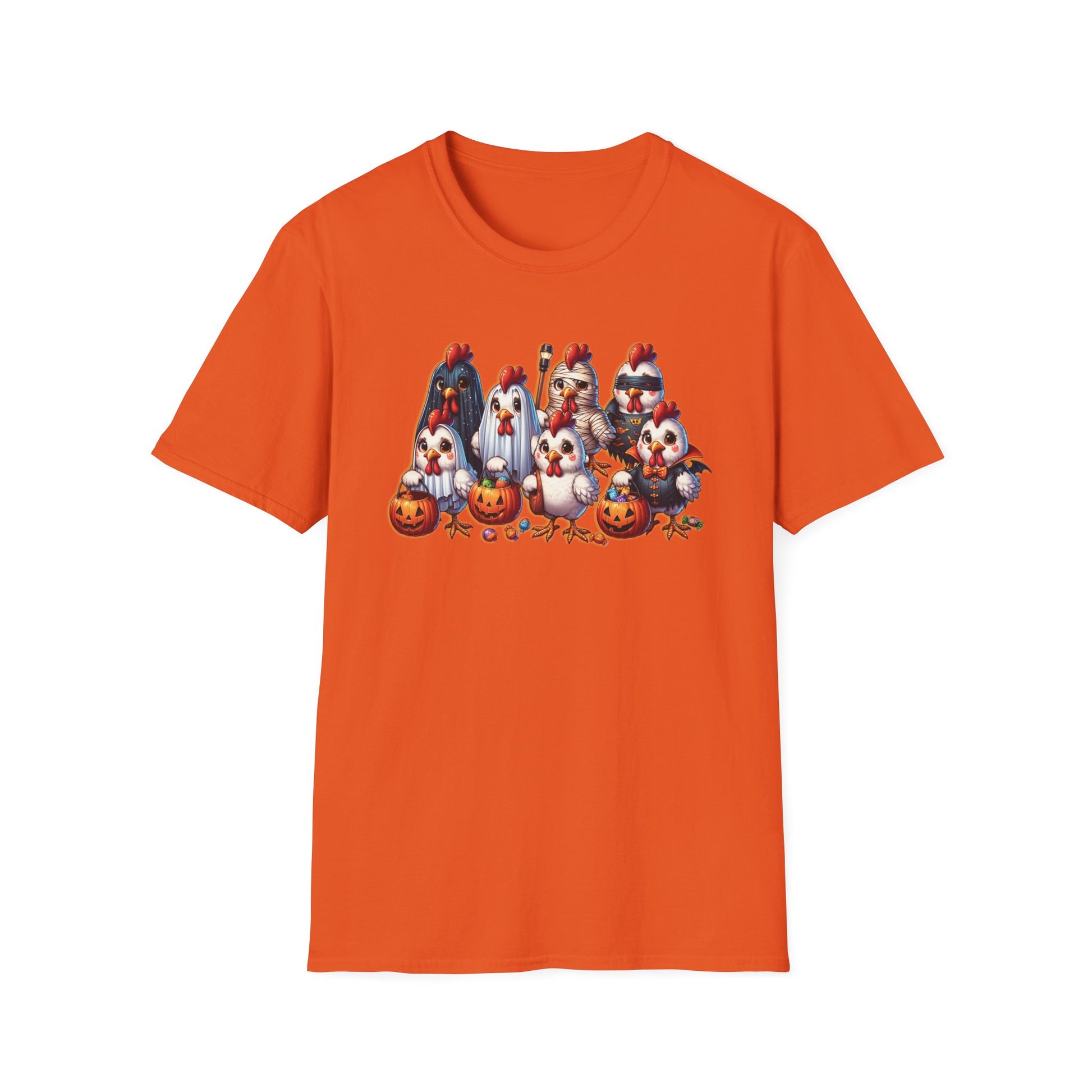 Halloween Chickens Trick or Treating Funny Spooky Season Tee, Unisex T-Shirt XS-5XL