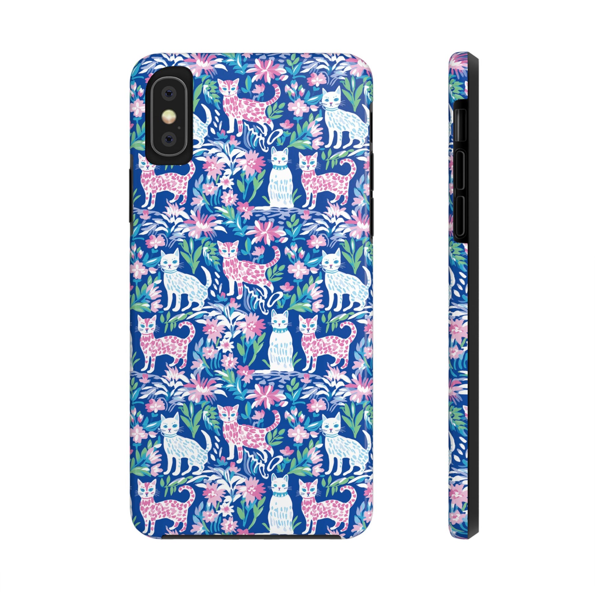 Preppy Cat Pink Blue Floral Phone Case