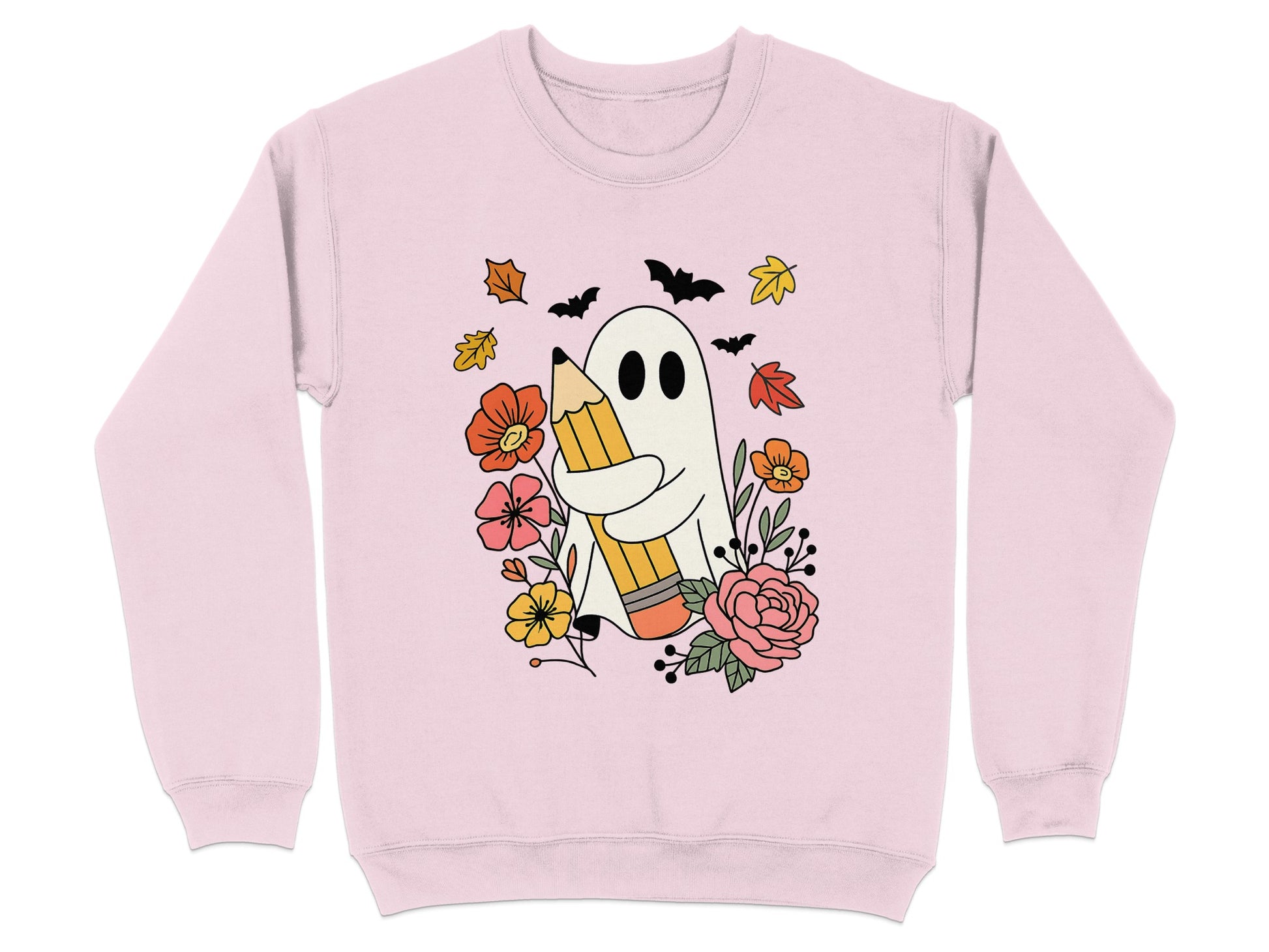 Cute Ghost and Flowers in Fall Season Sweatshirt Product