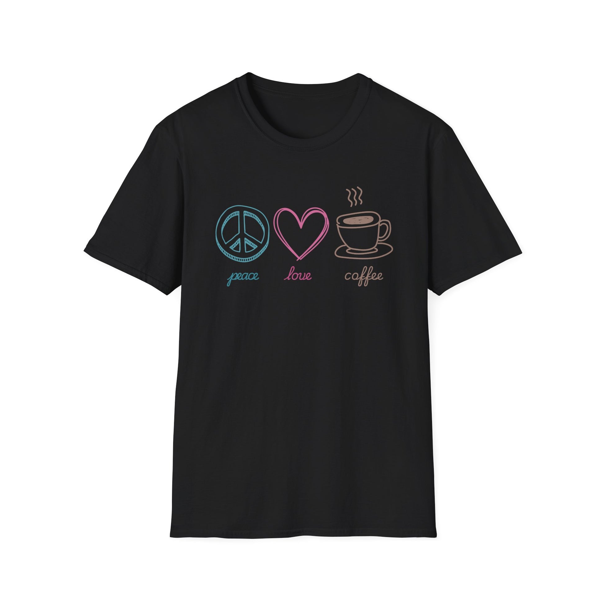 Coffee T-Shirt, Peace Love Coffee Graphic, Unisex Coffee Tee, XS-5X